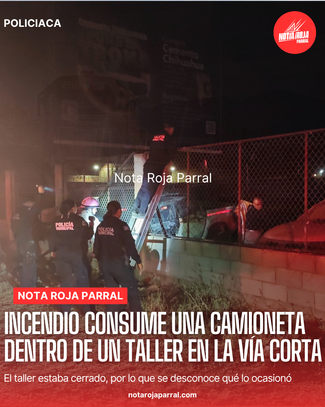 Incendio consume una pickup dentro de un taller para flotillas mineras en la via corta